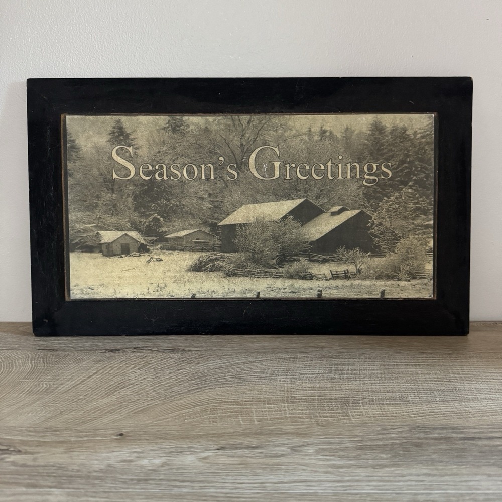 Seasons Greetings Sign Holiday Farmhouse Photo Paper Wood Board Antiqued 8.5x11‎